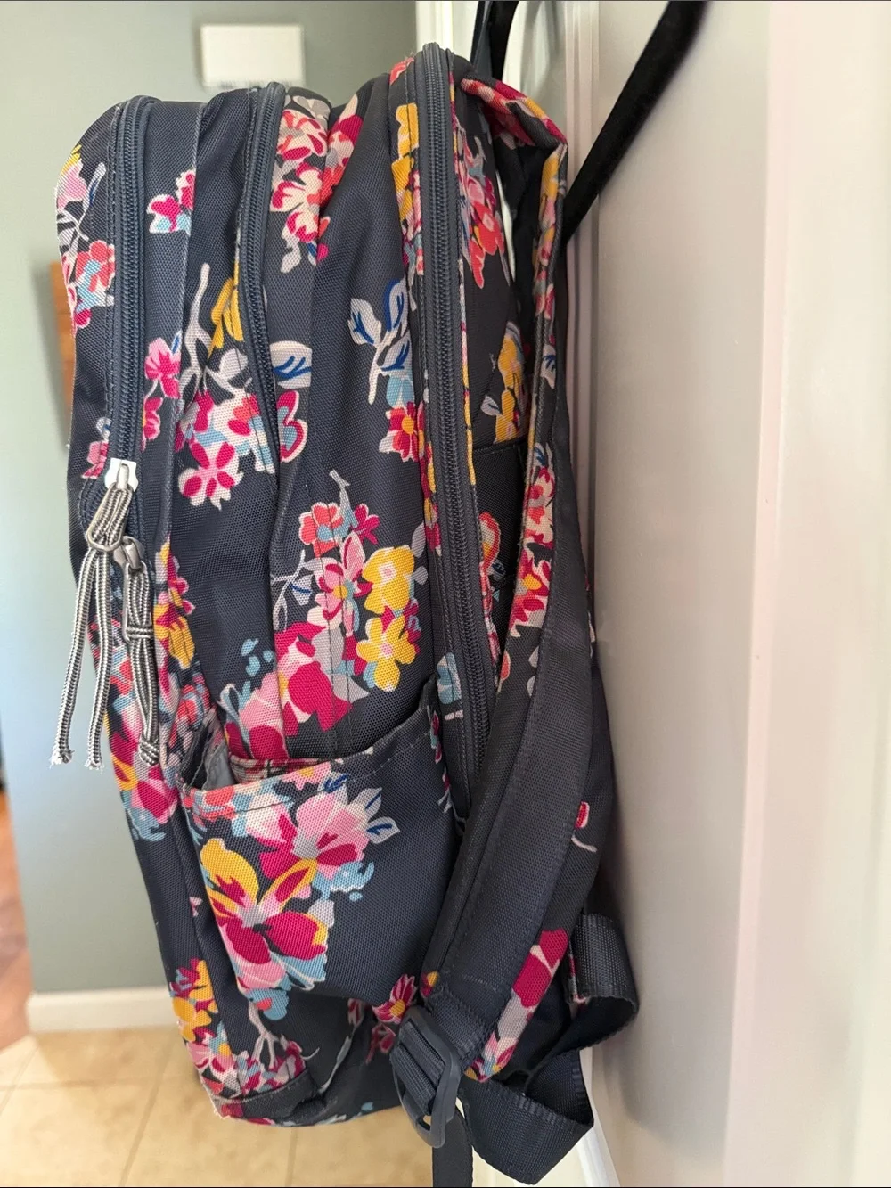 Vera Bradley Dark Gray Floral Backpack with Pink, Yellow & Blue Blooms